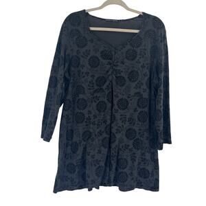 Gundrun Sjoden Cotton Linen Dress Black Gray Floral Minimal Goth Knee Length XL